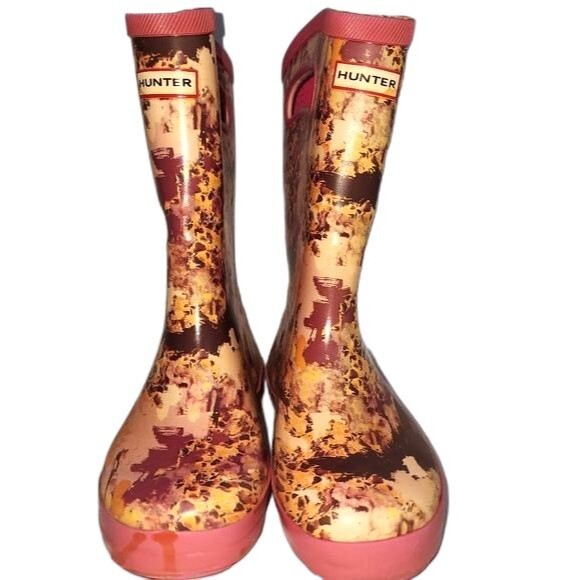 Hunter for Target Pink Abstract Print Tall Rubber Boots Girls Size 2 - Picture 2 of 8